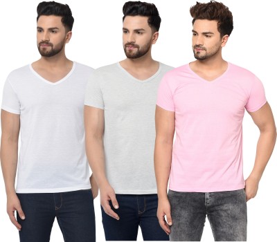Adorbs Solid Men V Neck White, Pink, Grey T-Shirt
