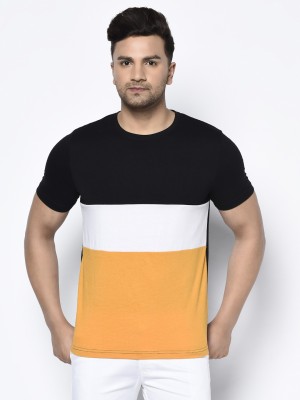 GLITO Colorblock Men Round Neck White, Black, Yellow T-Shirt
