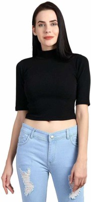 Morewill Casual Half Sleeve Solid Women Black Top