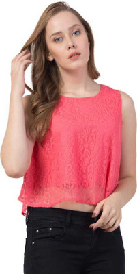 ADDICTED ATTIRE Casual Sleeveless Solid Women Pink Top