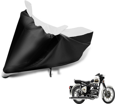 MOCKHE Two Wheeler Cover for Royal Enfield(Classic 350, Black, White)