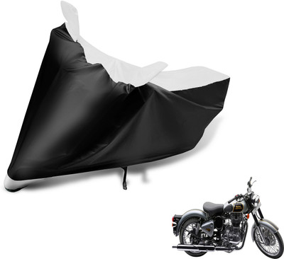 MOCKHE Two Wheeler Cover for Royal Enfield(Classic 500, Black, White)