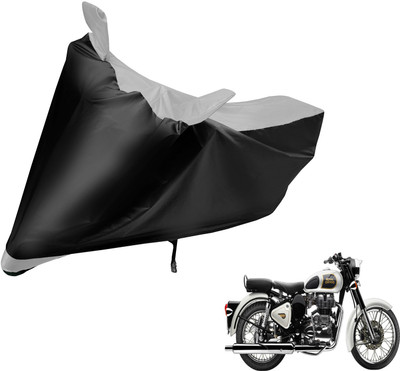 MOCKHE Two Wheeler Cover for Royal Enfield(Classic 350, Black, Silver)