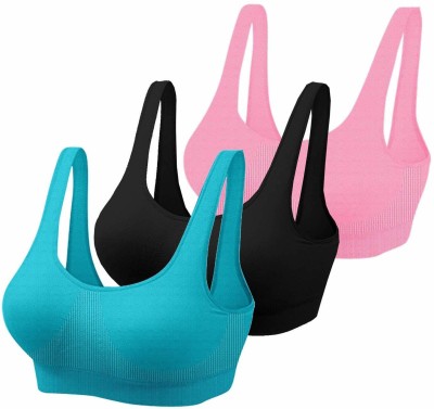 Raghunandan Womens And Girls Non Padded Nylon Cotton Impoted Women Everyday Non Padded Bra(Blue, Black, Pink)