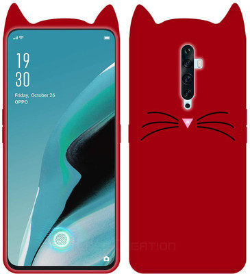 CASE CREATION Back Cover for Oppo Reno2 F Fashion Graphic 3D Feel Girlish Cat Case Smart Cover(Red, 3D Case, Pack of: 1)