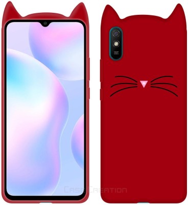 CASE CREATION Back Cover for Xiaomi Redmi 9A (2020) Fashion Graphic 3D Feel Girlish Cat Case Smart Cover(Red, 3D Case, Pack of: 1)