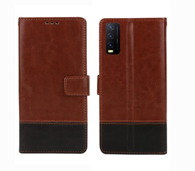 MG Star Flip Cover for vivo Y12s PU Leather Flip Case with Card Holder and Magnetic Stand(Brown, Shock Proof, Pack of: 1)