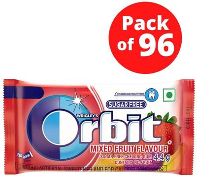Orbit Mixed Fruit Flavoured Sugar Free Chewing Gum, 4.4g (Pack of 96) Mixed Fruit Chewing Gum