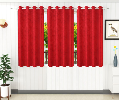 Home Edge 153 cm (5 ft) Window Polyester Room Darkening Curtain (Pack Of 3)(Red, Floral)