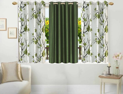 Achintya 153 cm (5 ft) Window Polyester Semi Transparent Curtain (Pack Of 3)(Green, Printed)