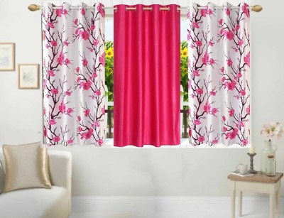 Flipkart SmartBuy 153 cm (5 ft) Polyester Blackout Window Curtain (Pack Of 3)(Printed, Pink)