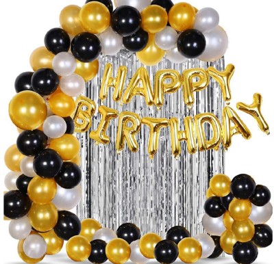 Alaina Solid Happy Birthday Decoration Items 53 Pcs Combo Pack for Birthday Party Decoration Letter Balloon(Gold, Black, Silver, Pack of 53)