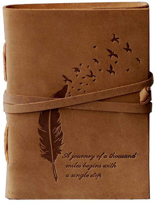 CRAFT CLUB Premium Leather Diary With Bird Feather Embossed A5 Diary Unruled 200 Pages(Brown)