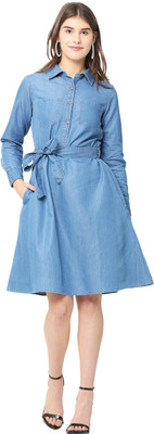 Avyanna Women Wrap Blue Knee Length Dress