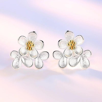 MYKI Flowers Stud Earrings for Women and Girl's Cubic Zirconia Sterling Silver Stud Earring