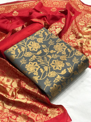 Dutt Textiles Silk Blend Self Design Salwar Suit Material