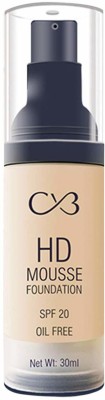 CVB F-706-02 HD Mousse Foundation SPF 20 Oil-Free, Flawless Blending Long-Lasting Feather-Light Stay Liquid Face Makeup Foundation(02 Soft Ivory, 30 ml)