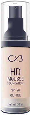 CVB F-706-01 HD Mousse Foundation SPF 20 Oil-Free, Flawless Blending Long-Lasting Feather-Light Stay Liquid Face Makeup Foundation(01 White Ivory, 30 ml)