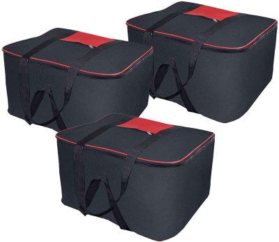 Unicrafts Underbed Storage Bag Multi Purpose Foldable Nylon Big Underbed Storage Bag Blanket Storage Bag Cloth Storage Organizer Blanket Cover with Handles Pack of 3 Black UB_Black3(Black, red)