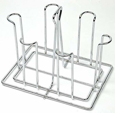 WAYMORE Stainless Steel and Virgin Glass Holder for 6 Glasses and Glass Stand Steel for Kitchen/Dining Table Stainless Steel Glass Holder