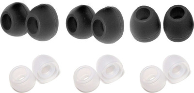 BBS DEAL 12 Pcs (6 Pair) 6 Back & 6 Transparent Earbuds Silicone Rubber Earbuds Tips, Eartips, Earpads, Earplugs, for Replacement in Earphones and Bluetooth Medium Size. In The Ear Headphone Cushion(Pack of 12, BLack & White)