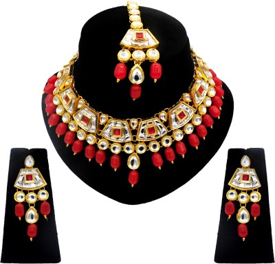 Sujwel Stone, Zinc, Alloy Gold-plated Red Jewellery Set(Pack of 1)