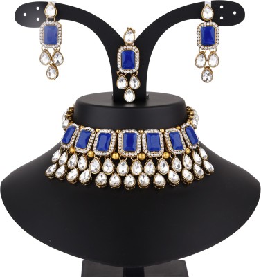 Padmavati Alloy Gold-plated Blue Jewellery Set(Pack of 1)