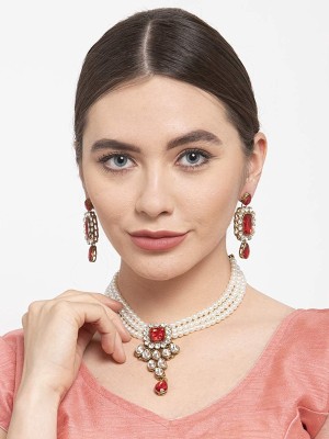 Shining Diva Metal Gold-plated Red, White Jewellery Set(Pack of 1)