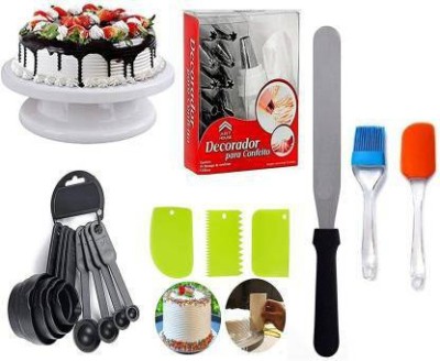 Denish BAKEWARE COMBO Cake Turntable & 12 pc Nozzle Set & Spatula, Brush & 8 Measuring Cup & Spoon and Pallet Knife & 3pc Scraper for Cake (Multicolor) Multicolor Kitchen Tool Set (Multicolor) Kitchen Tool Set(Multicolor, Baking Tools, Brush, Spatula, Knife, Cooking Spoon)