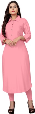 QUEEN FASHION Women Solid Straight Kurta(Pink)