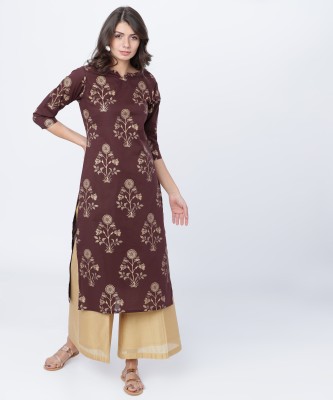 Vishudh Women Printed Straight Kurta(Purple)