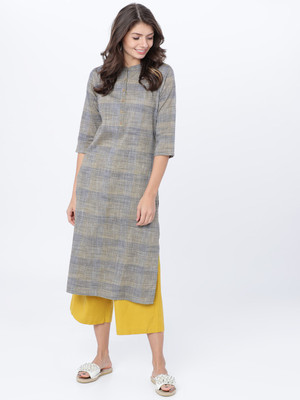 Vishudh Women Printed Straight Kurta(Grey)