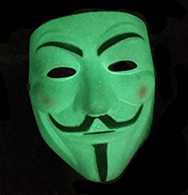 Aone Anonymous Unknown Hacker Vendetta Face Mask- Glow In The Dark (Radium) Party Mask  (White, Green, Black, Pack of 1)
