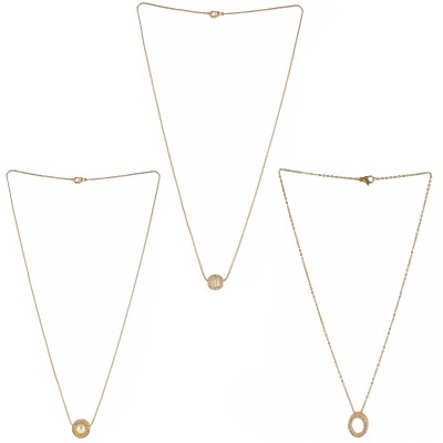 3SIX5 Gold Plated White American Diamond Round And Elliptical Shape Pendant With Satari Chain Combo Of 3 Necklace Golden Chain Pendant for Women and Girls Gold-plated Plated Brass Chain