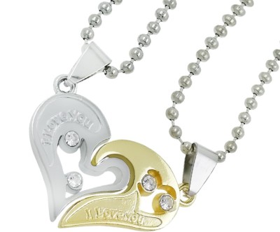 Gift Nest GiftNest Couple Special Silver plated Dual Heart locket with Chain Rhodium, Gold-plated Stainless Steel Pendant