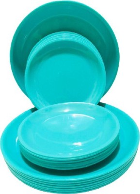 Kanha Stain Resistant Unbreakable Microwave Safe Sea Green Colored Round Plates Set For Lunch Dinner Parties Restaurant Canteen Home (Set of 9 Full Plates{11 inches} and 9 Half Plates{7.5 inches}) Made in India Dinner Plate(Pack of 18, Microwave Safe)