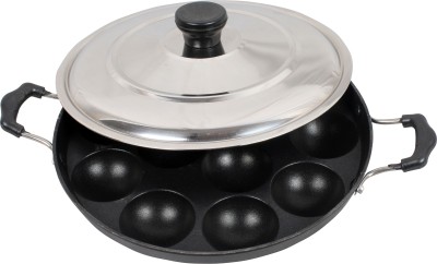 JET JET Nonstick 12 Cavities Black Appam Patra Paniarakkal Pan 23 cm diameter Pastosa Pan 23 cm diameter with Lid 0 L capacity(Aluminium, Non-stick)