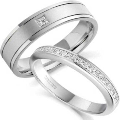 Silver Point VALENTINE ADJUSTALBLE SILVER PLATED COUPLE BAND RING SET Alloy Cubic Zirconia Rhodium, Silver Plated Ring Set