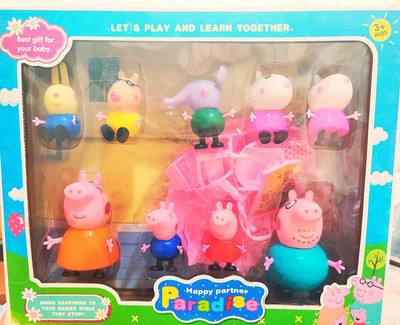 Absolute Evolution Peppa Pig Family and Friends Set ( Set of 9) with Their Dinning Set & Ice Cream Parlor