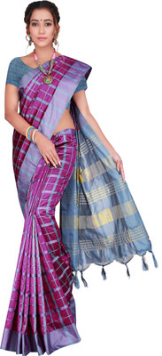 PRIYANSH CREATION Checkered Daily Wear Cotton Silk Saree(Multicolor)