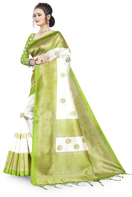 Fabwomen Applique Mysore Silk Blend Saree(Green)