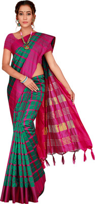 PRIYANSH CREATION Checkered Daily Wear Cotton Silk Saree(Multicolor)
