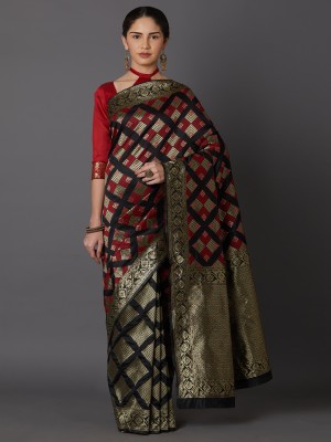 KULNAARI Woven, Checkered Chanderi Silk Blend Saree(Red)