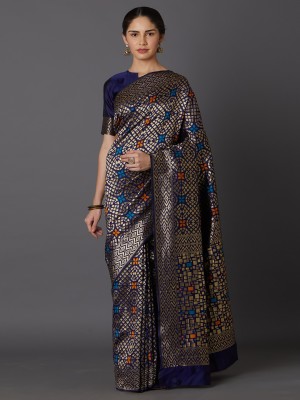 BOVTY Printed Banarasi Jacquard, Cotton Silk Saree(Blue)