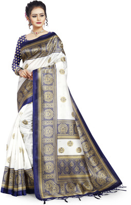 Pinkreeti Printed Mysore Art Silk Saree(White)