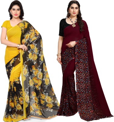 kashvi sarees Paisley, Floral Print Daily Wear Georgette Saree(Pack of 2, Maroon, Yellow)