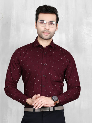5TH ANFOLD Men Printed Formal Maroon Shirt
