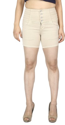 FCK-3 Solid Women Denim Beige Denim Shorts