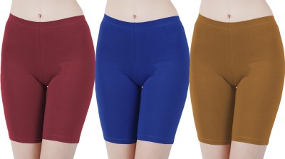 Buy That Trendz Solid Women Maroon, Blue, Khaki Cycling Shorts