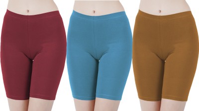 Buy That Trendz Solid Women Maroon, Blue, Khaki Cycling Shorts